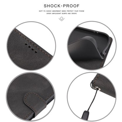 For iPhone 14 Pro Max 6.7 inch PU Leather Wallet Function Phone Shockproof Case Anti-drop Stand Cover with Strap