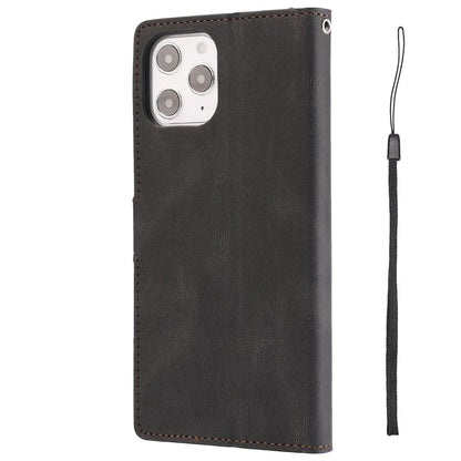 For iPhone 14 Pro Max 6.7 inch PU Leather Wallet Function Phone Shockproof Case Anti-drop Stand Cover with Strap