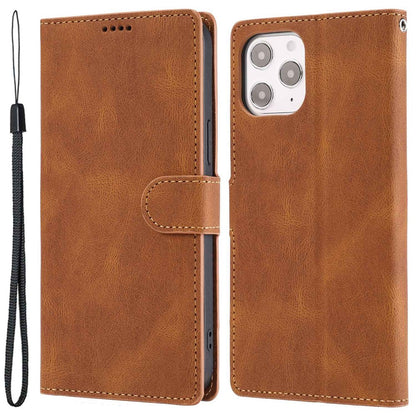 For iPhone 14 Pro Max 6.7 inch PU Leather Wallet Function Phone Shockproof Case Anti-drop Stand Cover with Strap