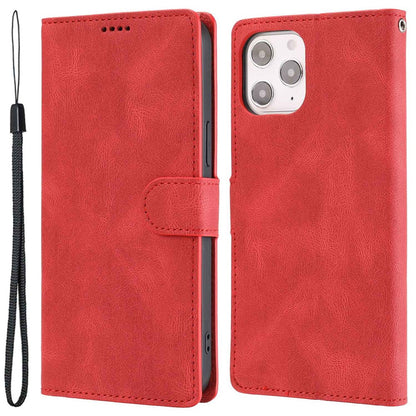 For iPhone 14 Pro Max 6.7 inch PU Leather Wallet Function Phone Shockproof Case Anti-drop Stand Cover with Strap