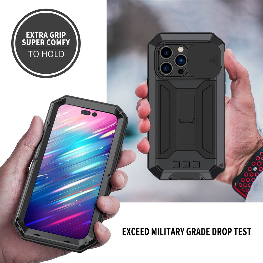 For iPhone 14 Pro Max 6.7 inch 2nd Generation Anti-scratch Phone Case Kickstand Sliding Camera Cover Phone Cover with Tempered Glass Screen Protector