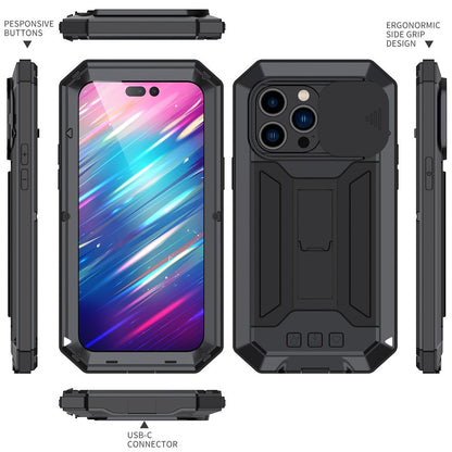 For iPhone 14 Pro Max 6.7 inch 2nd Generation Anti-scratch Phone Case Kickstand Sliding Camera Cover Phone Cover with Tempered Glass Screen Protector
