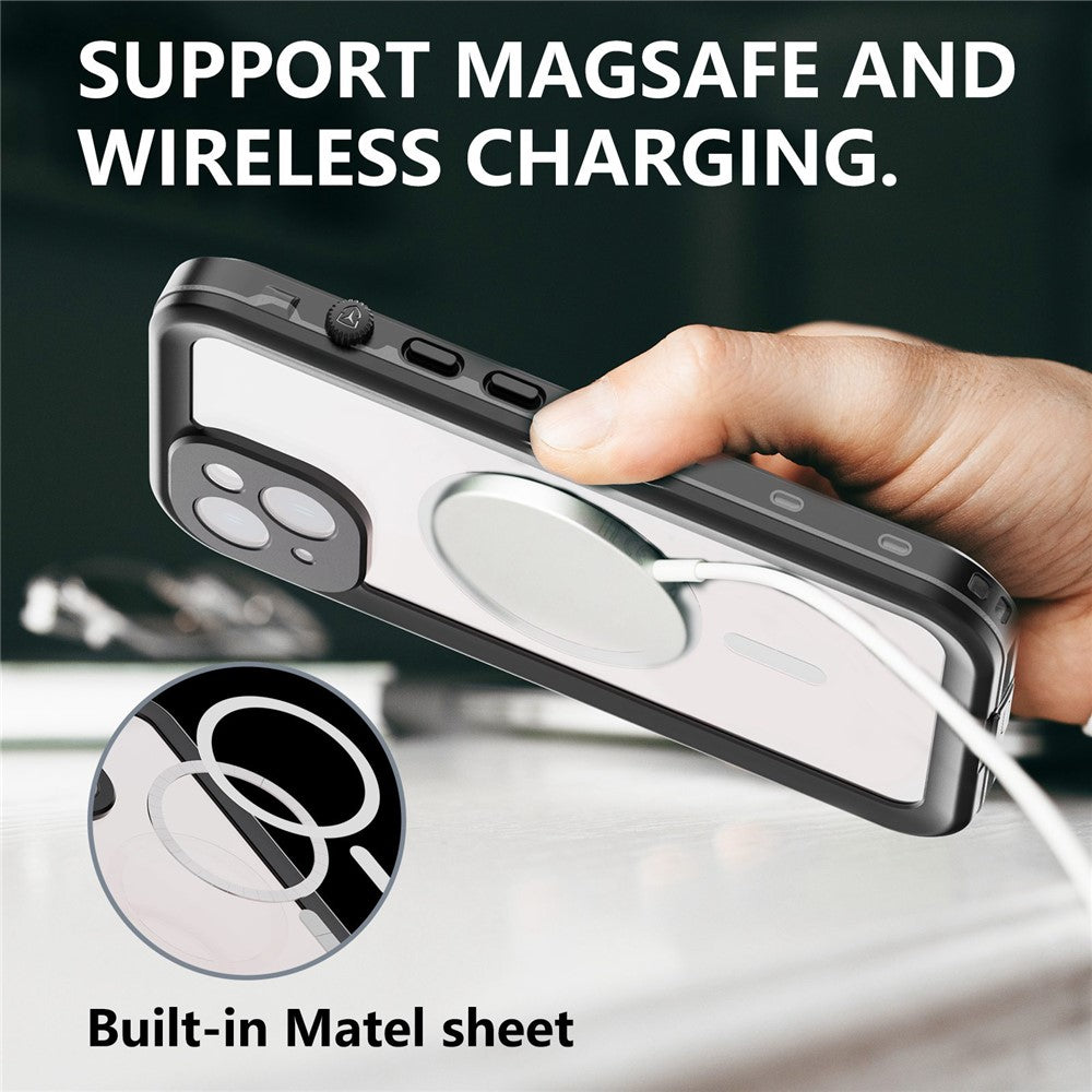 REDPEPPER Dot+ Series for iPhone 14 6.1 inch Compatible with MagSafe Wireless Charging Fall Proof Phone Cover IP68 Waterproof IP6X Dustproof Transparent Back Hybrid Phone Case