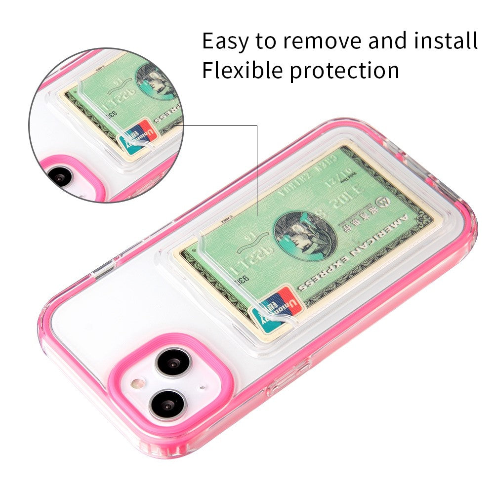 For iPhone 14 6.1 inch Soft TPU Transparent Back Colored Frame Case Card Slot Design Phone Shell