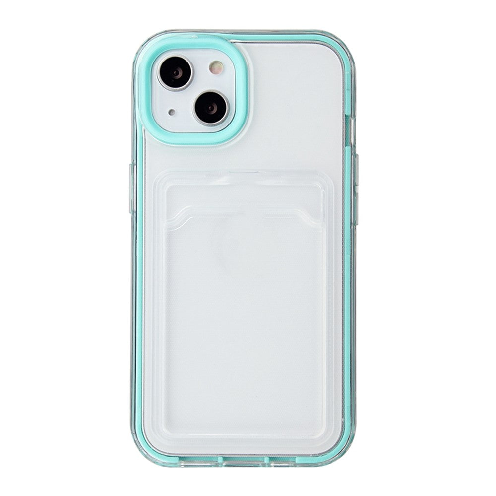 For iPhone 14 6.1 inch Soft TPU Transparent Back Colored Frame Case Card Slot Design Phone Shell