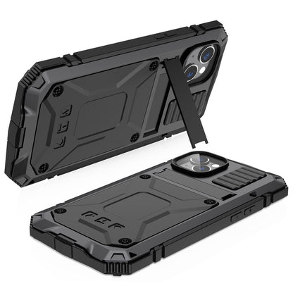 R-JUST for iPhone 14 Plus Hybrid Phone Case Protective Drop-proof Back Cover Kickstand with Tempered Glass Film Screen Protector