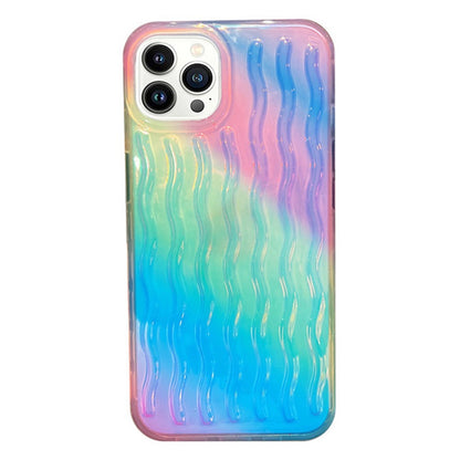 For iPhone 14 Pro Max 6.7 inch Phone Case Wave Texture Gradient Color Shockproof PC + TPU Cover