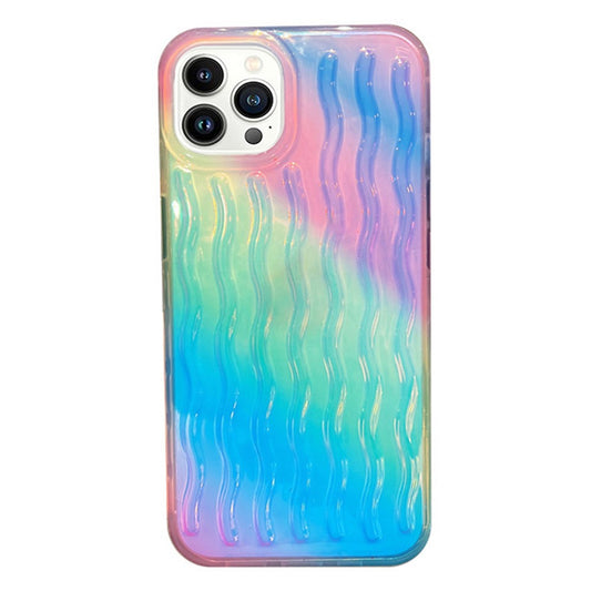 For iPhone 14 Pro Max 6.7 inch Phone Case Wave Texture Gradient Color Shockproof PC + TPU Cover