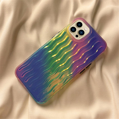 For iPhone 14 Pro Max 6.7 inch Phone Case Wave Texture Gradient Color Shockproof PC + TPU Cover