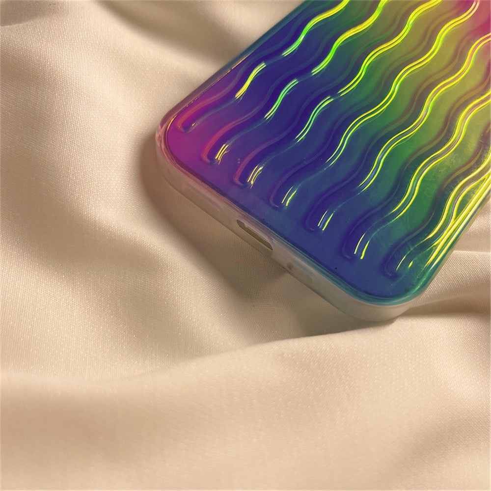 For iPhone 14 Pro Max 6.7 inch Phone Case Wave Texture Gradient Color Shockproof PC + TPU Cover