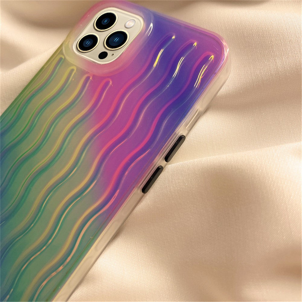 For iPhone 14 Pro Max 6.7 inch Phone Case Wave Texture Gradient Color Shockproof PC + TPU Cover