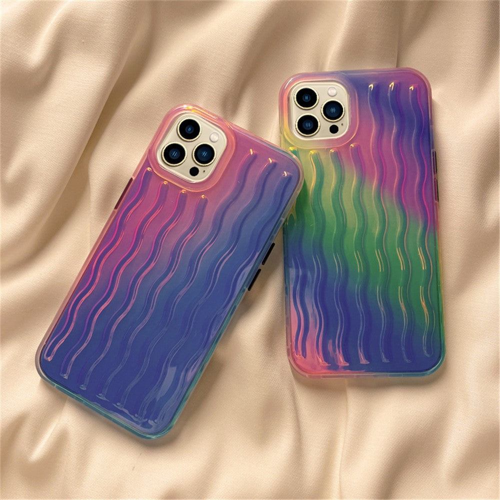 For iPhone 14 Pro Max 6.7 inch Phone Case Wave Texture Gradient Color Shockproof PC + TPU Cover
