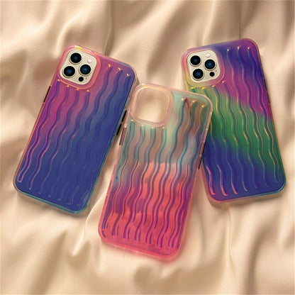 For iPhone 14 Pro Max 6.7 inch Phone Case Wave Texture Gradient Color Shockproof PC + TPU Cover