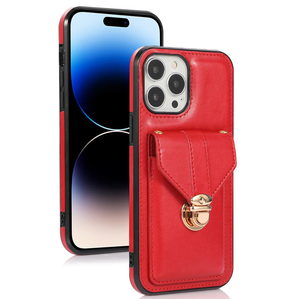 For iPhone 14 Pro Max 6.7 inch Phone Pouch Shoulder Bag Anti-scratch PU Leather+TPU Kickstand Phone Case