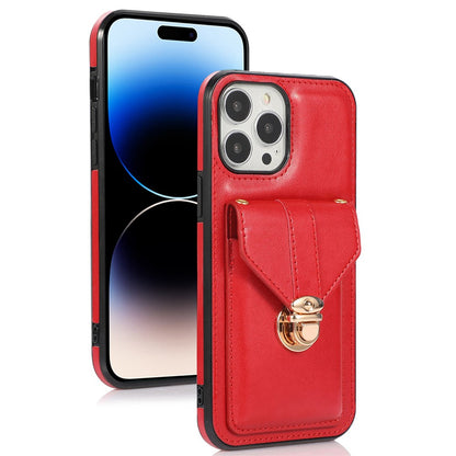For iPhone 14 Pro Max 6.7 inch Phone Pouch Shoulder Bag Anti-scratch PU Leather+TPU Kickstand Phone Case