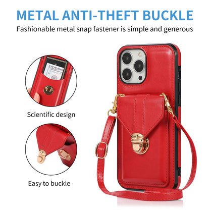 For iPhone 14 Pro Max 6.7 inch Phone Pouch Shoulder Bag Anti-scratch PU Leather+TPU Kickstand Phone Case