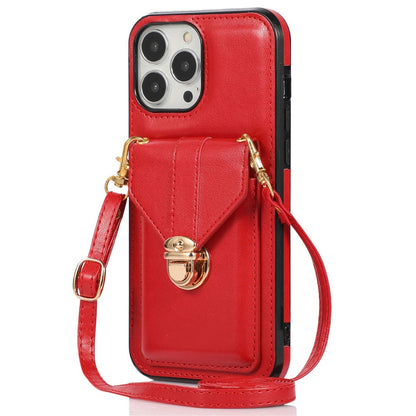 For iPhone 14 Pro Max 6.7 inch Phone Pouch Shoulder Bag Anti-scratch PU Leather+TPU Kickstand Phone Case