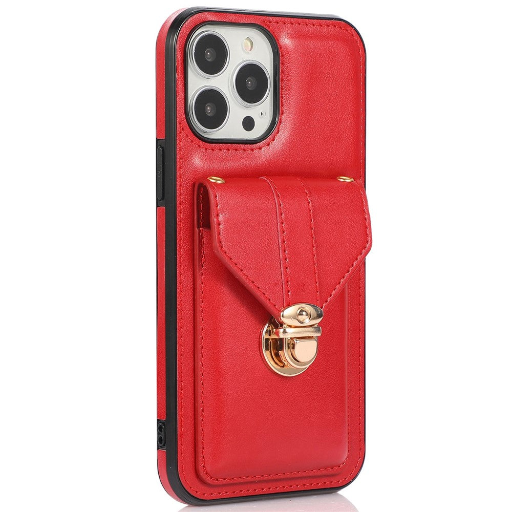 For iPhone 14 Pro Max 6.7 inch Phone Pouch Shoulder Bag Anti-scratch PU Leather+TPU Kickstand Phone Case