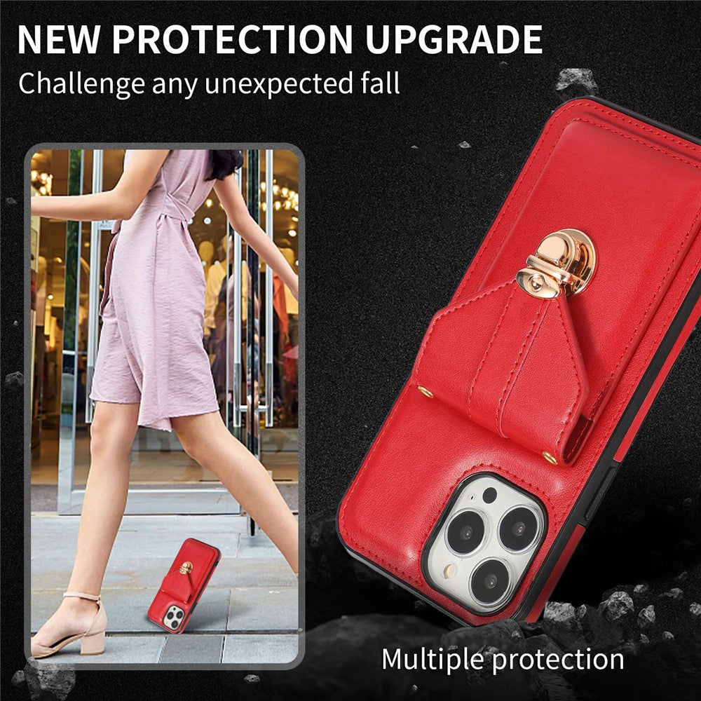 For iPhone 14 Pro Max 6.7 inch Phone Pouch Shoulder Bag Anti-scratch PU Leather+TPU Kickstand Phone Case