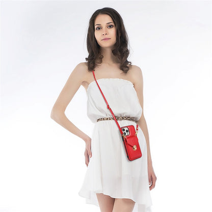 For iPhone 14 Pro Max 6.7 inch Phone Pouch Shoulder Bag Anti-scratch PU Leather+TPU Kickstand Phone Case