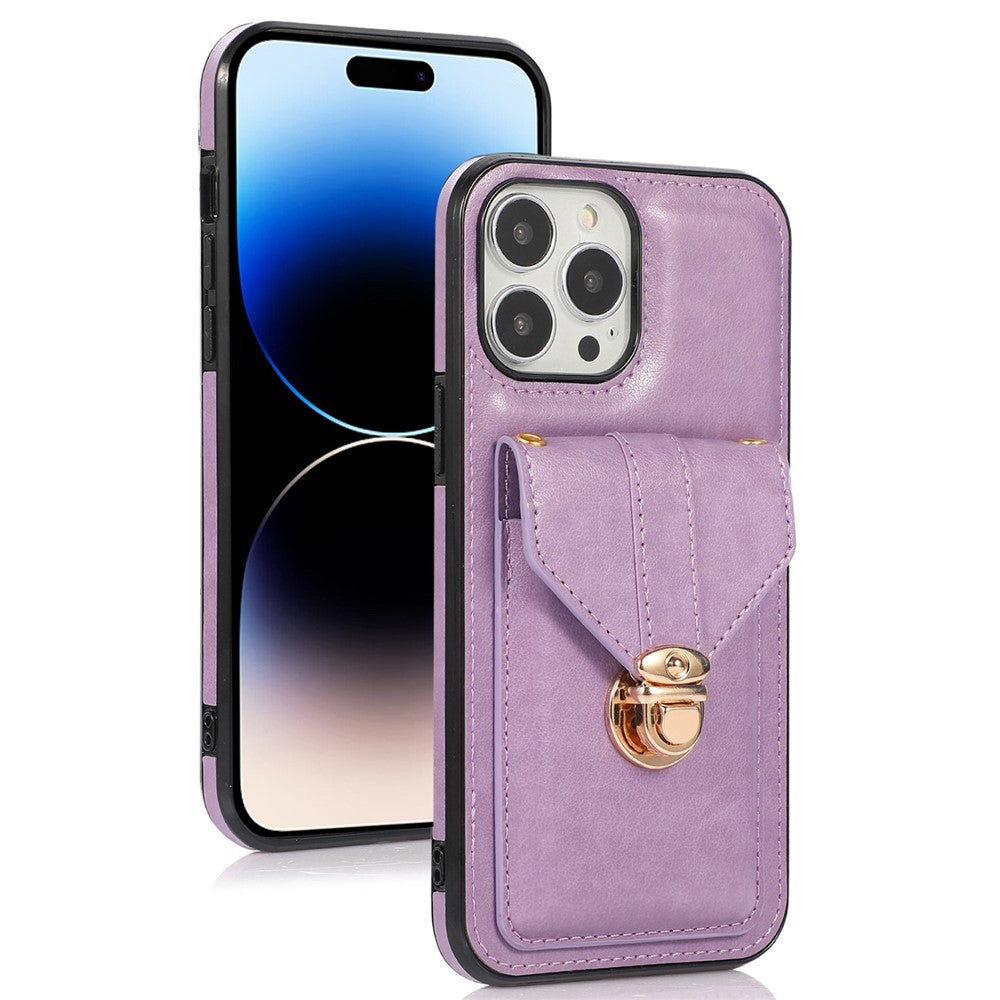 For iPhone 14 Pro Max 6.7 inch Phone Pouch Shoulder Bag Anti-scratch PU Leather+TPU Kickstand Phone Case