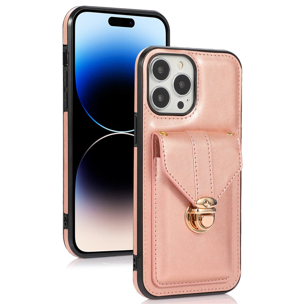 For iPhone 14 Pro Max 6.7 inch Phone Pouch Shoulder Bag Anti-scratch PU Leather+TPU Kickstand Phone Case