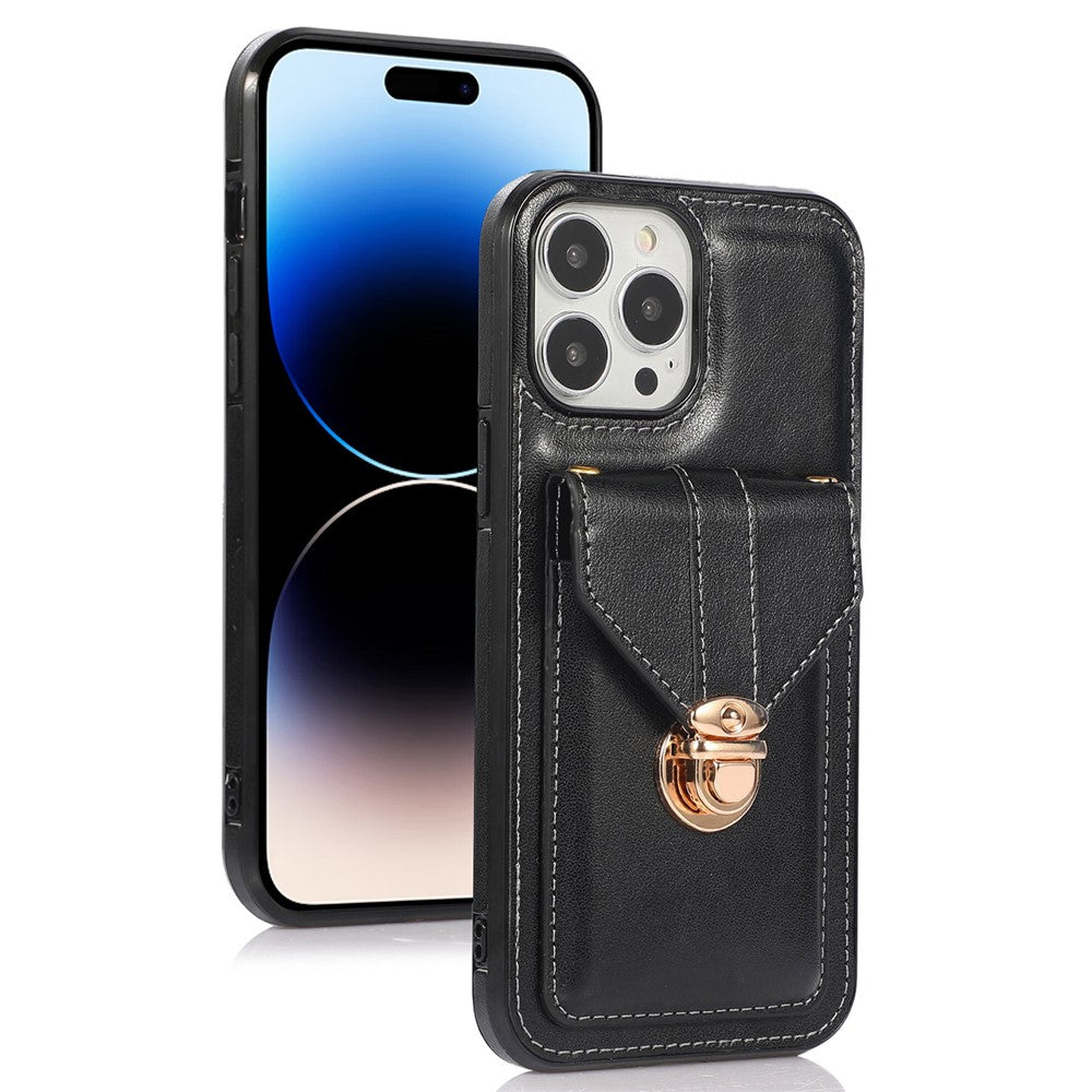 For iPhone 14 Pro Max 6.7 inch Phone Pouch Shoulder Bag Anti-scratch PU Leather+TPU Kickstand Phone Case