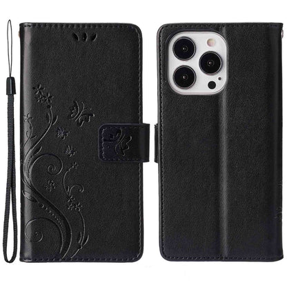 For iPhone 14 Pro Max 6.7 inch Imprinted Butterflies PU Leather Flip Wallet Case Stand Anti-fall Phone Cover with Strap