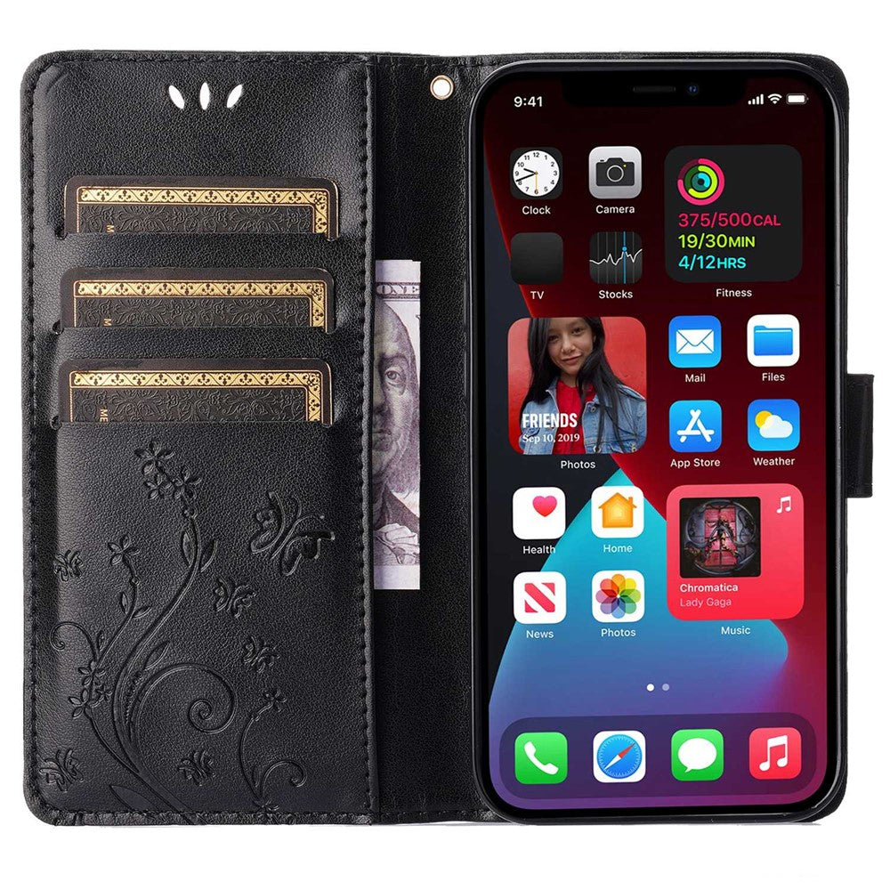 For iPhone 14 Pro Max 6.7 inch Imprinted Butterflies PU Leather Flip Wallet Case Stand Anti-fall Phone Cover with Strap