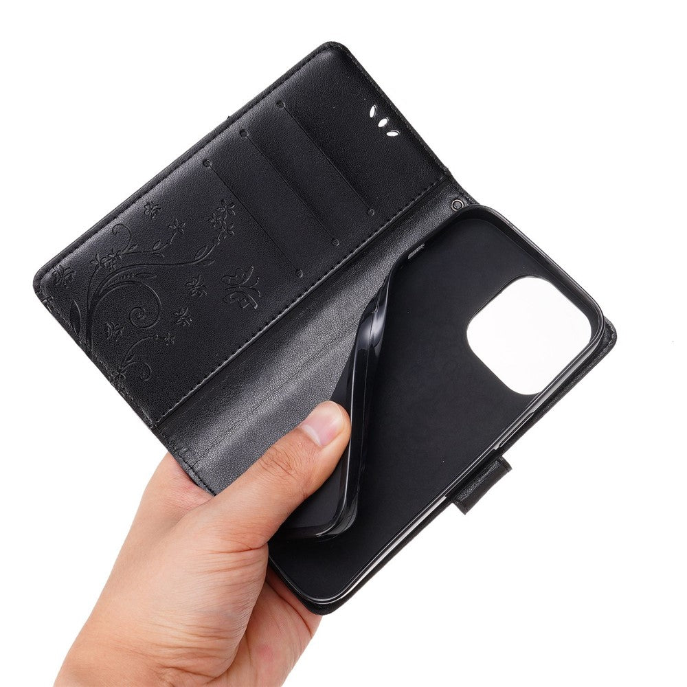 For iPhone 14 Pro Max 6.7 inch Imprinted Butterflies PU Leather Flip Wallet Case Stand Anti-fall Phone Cover with Strap