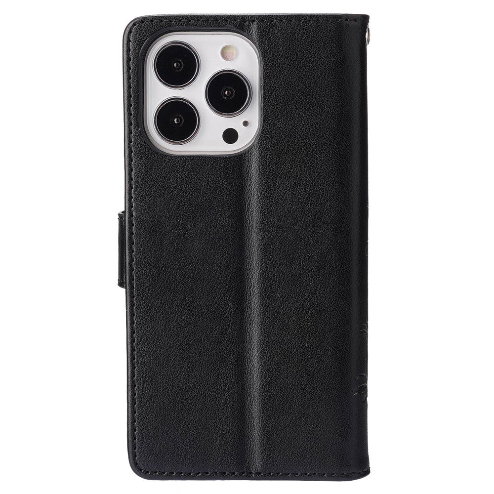 For iPhone 14 Pro Max 6.7 inch Imprinted Butterflies PU Leather Flip Wallet Case Stand Anti-fall Phone Cover with Strap