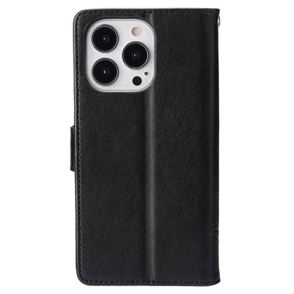 For iPhone 14 Pro Max 6.7 inch Imprinted Butterflies PU Leather Flip Wallet Case Stand Anti-fall Phone Cover with Strap
