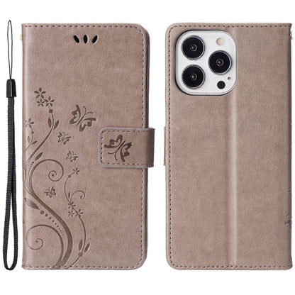 For iPhone 14 Pro Max 6.7 inch Imprinted Butterflies PU Leather Flip Wallet Case Stand Anti-fall Phone Cover with Strap