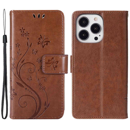 For iPhone 14 Pro Max 6.7 inch Imprinted Butterflies PU Leather Flip Wallet Case Stand Anti-fall Phone Cover with Strap
