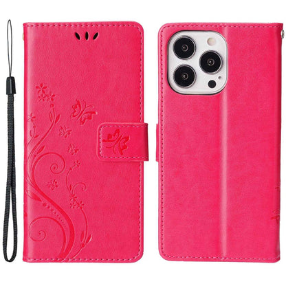For iPhone 14 Pro Max 6.7 inch Imprinted Butterflies PU Leather Flip Wallet Case Stand Anti-fall Phone Cover with Strap