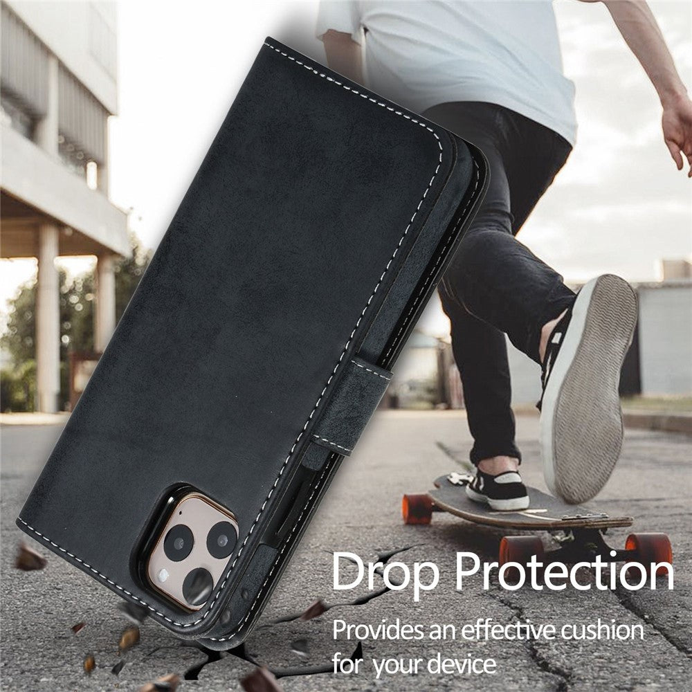 For iPhone 14 Pro Max 6.7 inch Anti-scratch Matte Retro Phone Shell Magnetic Absorption Detachable Inner TPU Case+PU Leather Cover Wallet