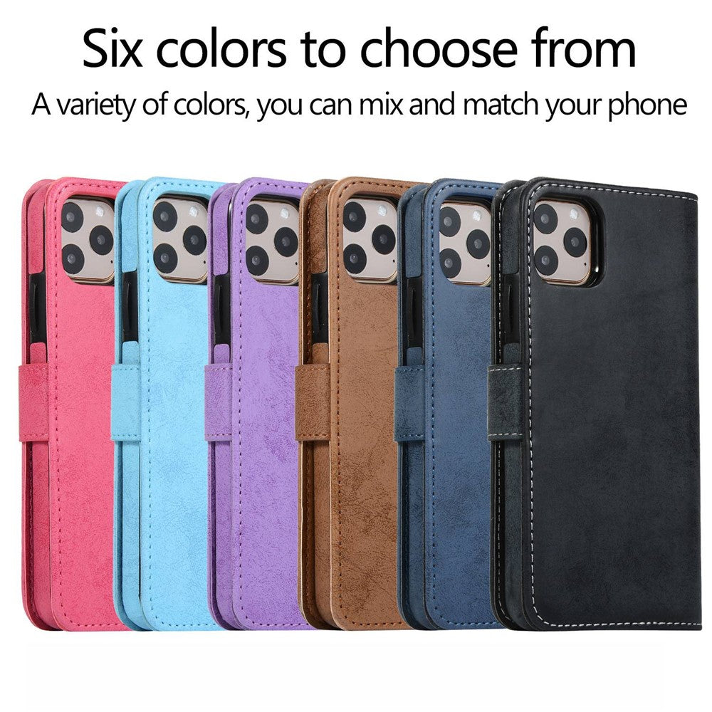 For iPhone 14 Pro Max 6.7 inch Anti-scratch Matte Retro Phone Shell Magnetic Absorption Detachable Inner TPU Case+PU Leather Cover Wallet