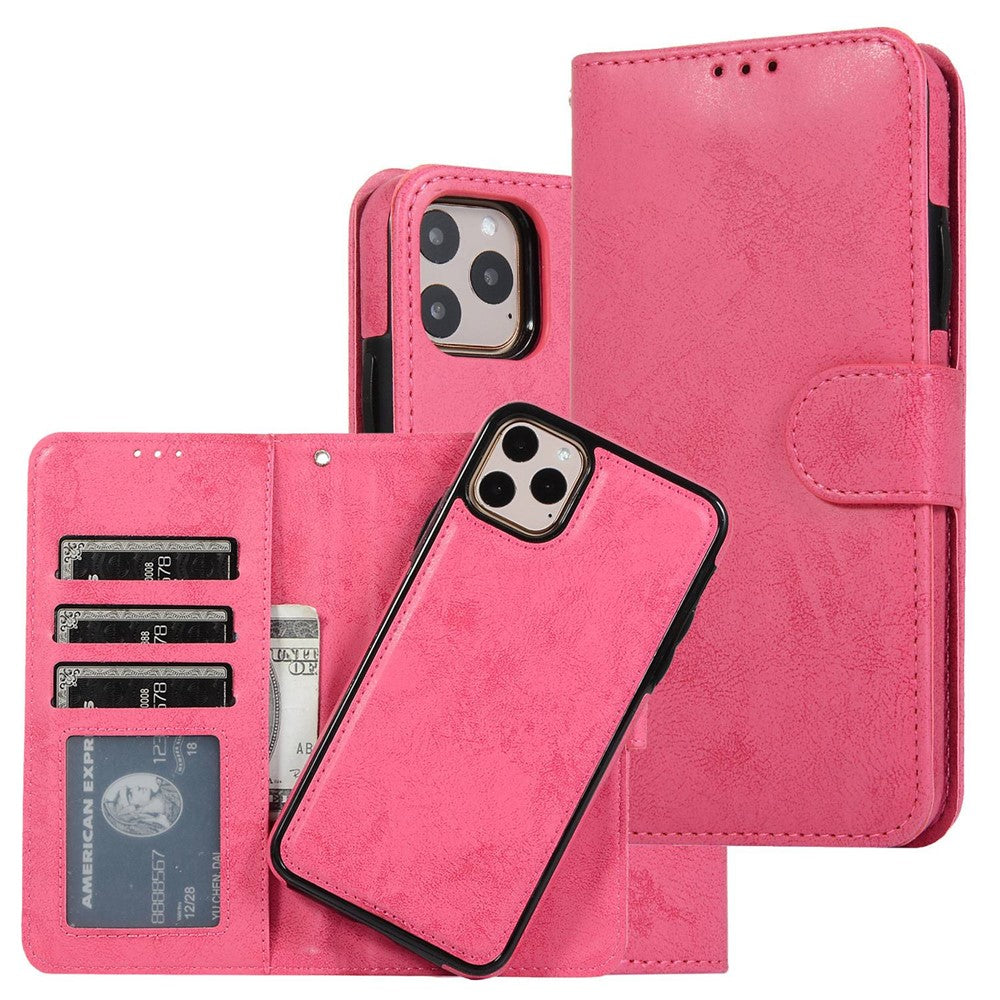 For iPhone 14 Pro Max 6.7 inch Anti-scratch Matte Retro Phone Shell Magnetic Absorption Detachable Inner TPU Case+PU Leather Cover Wallet