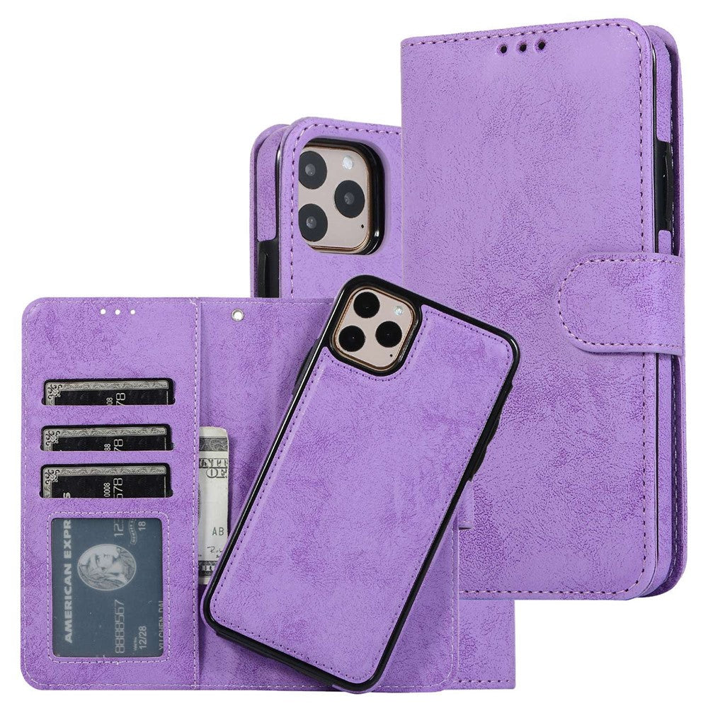 For iPhone 14 Pro Max 6.7 inch Anti-scratch Matte Retro Phone Shell Magnetic Absorption Detachable Inner TPU Case+PU Leather Cover Wallet