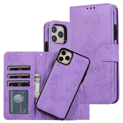 For iPhone 14 Pro Max 6.7 inch Anti-scratch Matte Retro Phone Shell Magnetic Absorption Detachable Inner TPU Case+PU Leather Cover Wallet
