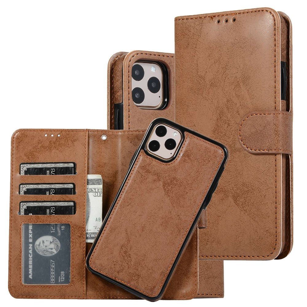 For iPhone 14 Pro Max 6.7 inch Anti-scratch Matte Retro Phone Shell Magnetic Absorption Detachable Inner TPU Case+PU Leather Cover Wallet