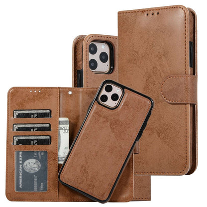 For iPhone 14 Pro Max 6.7 inch Anti-scratch Matte Retro Phone Shell Magnetic Absorption Detachable Inner TPU Case+PU Leather Cover Wallet