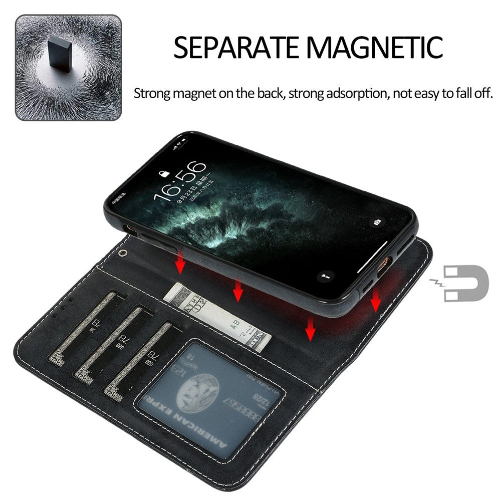 For iPhone 14 6.1 inch Matte Retro Phone Case Anti-drop Magnetic Absorption Detachable Inner TPU Case+PU Leather Cover Wallet