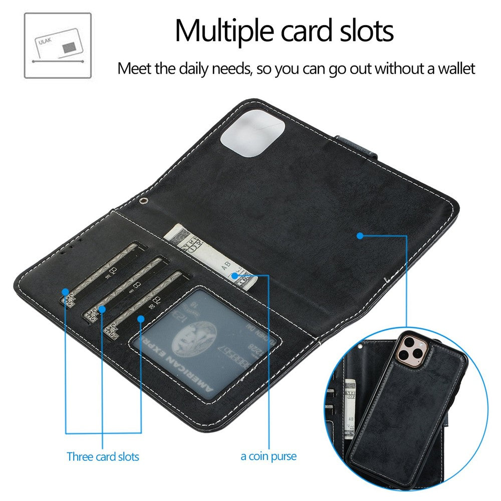 For iPhone 14 6.1 inch Matte Retro Phone Case Anti-drop Magnetic Absorption Detachable Inner TPU Case+PU Leather Cover Wallet