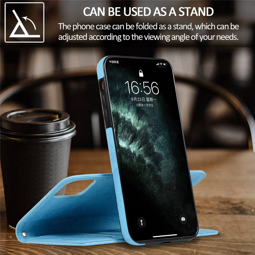 For iPhone 14 6.1 inch Matte Retro Phone Case Anti-drop Magnetic Absorption Detachable Inner TPU Case+PU Leather Cover Wallet