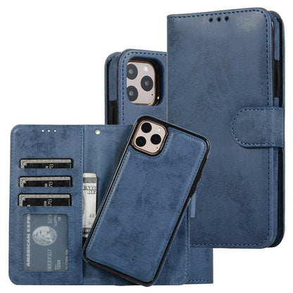 For iPhone 14 6.1 inch Matte Retro Phone Case Anti-drop Magnetic Absorption Detachable Inner TPU Case+PU Leather Cover Wallet