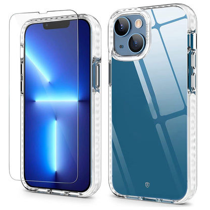Clear Phone Case for iPhone 14 6.1 inch, Acrylic + TPU Anti-drop Cover with Tempered Glass Screen Protector