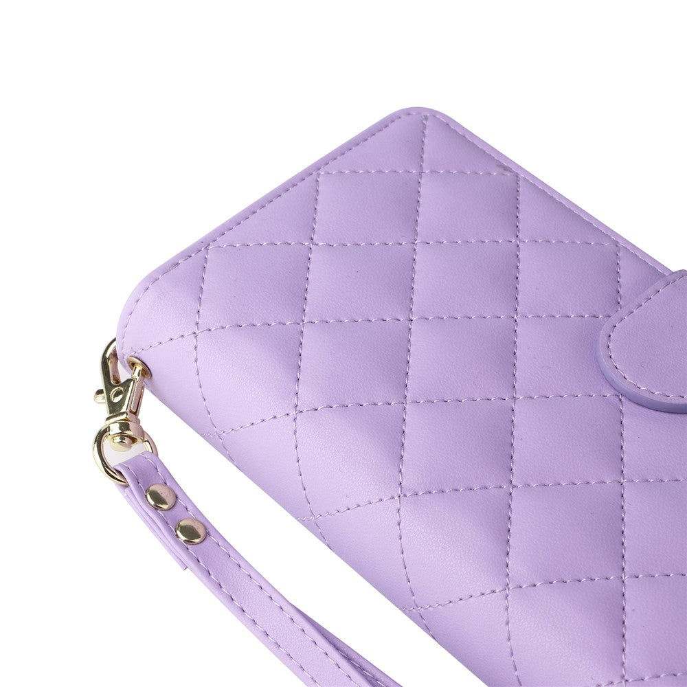 For iPhone 15 Plus / 14 Plus Case Wallet PU Leather Rhombus Stand Anti-Fall Phone Cover