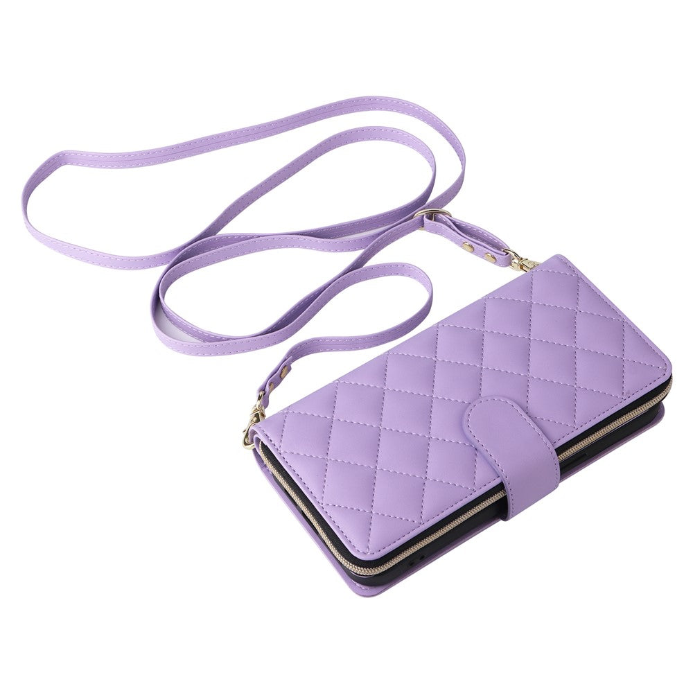For iPhone 15 Plus / 14 Plus Case Wallet PU Leather Rhombus Stand Anti-Fall Phone Cover