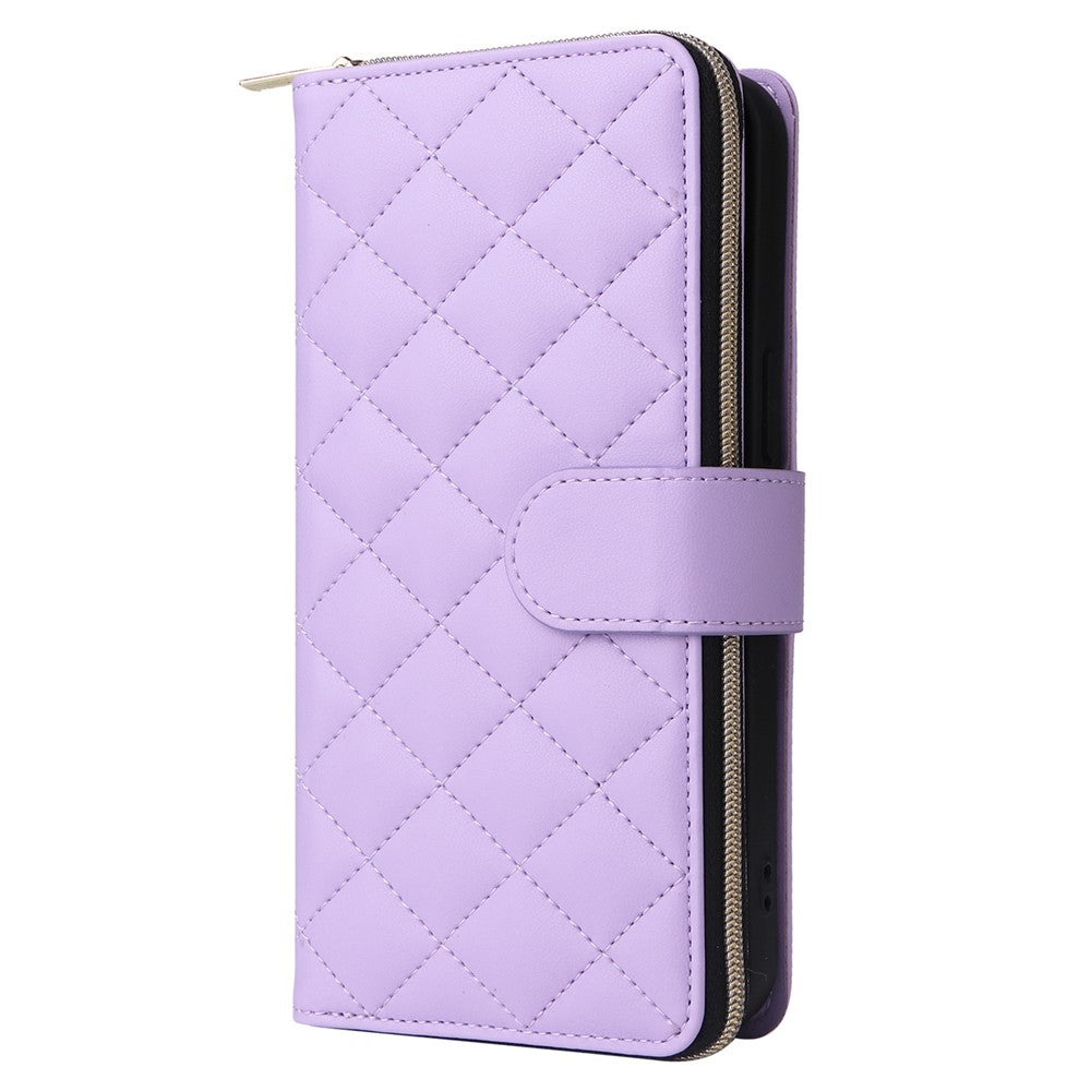 For iPhone 15 Plus / 14 Plus Case Wallet PU Leather Rhombus Stand Anti-Fall Phone Cover